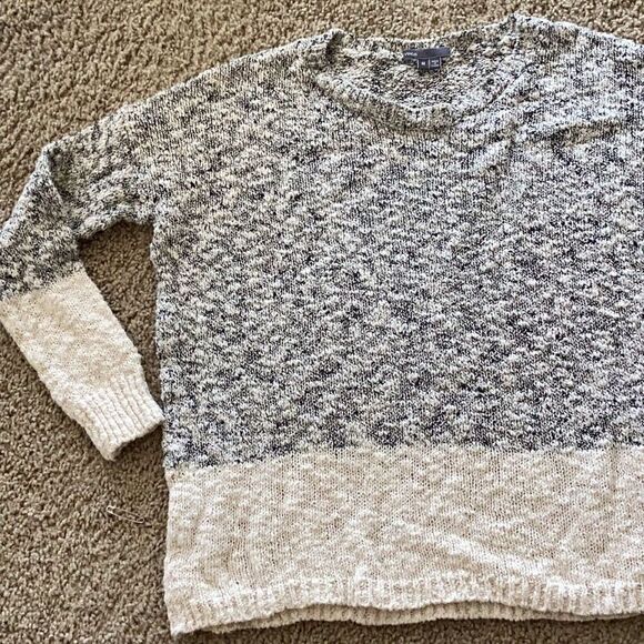 Vince Marl Color-block Sweater Cream Gray Women’s Medium Cotton Linen - Picture 4 of 9